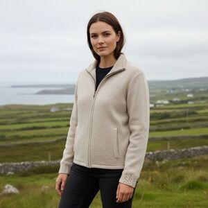 Carraig Donn Ireland Wool Knit Jacket Size M beige